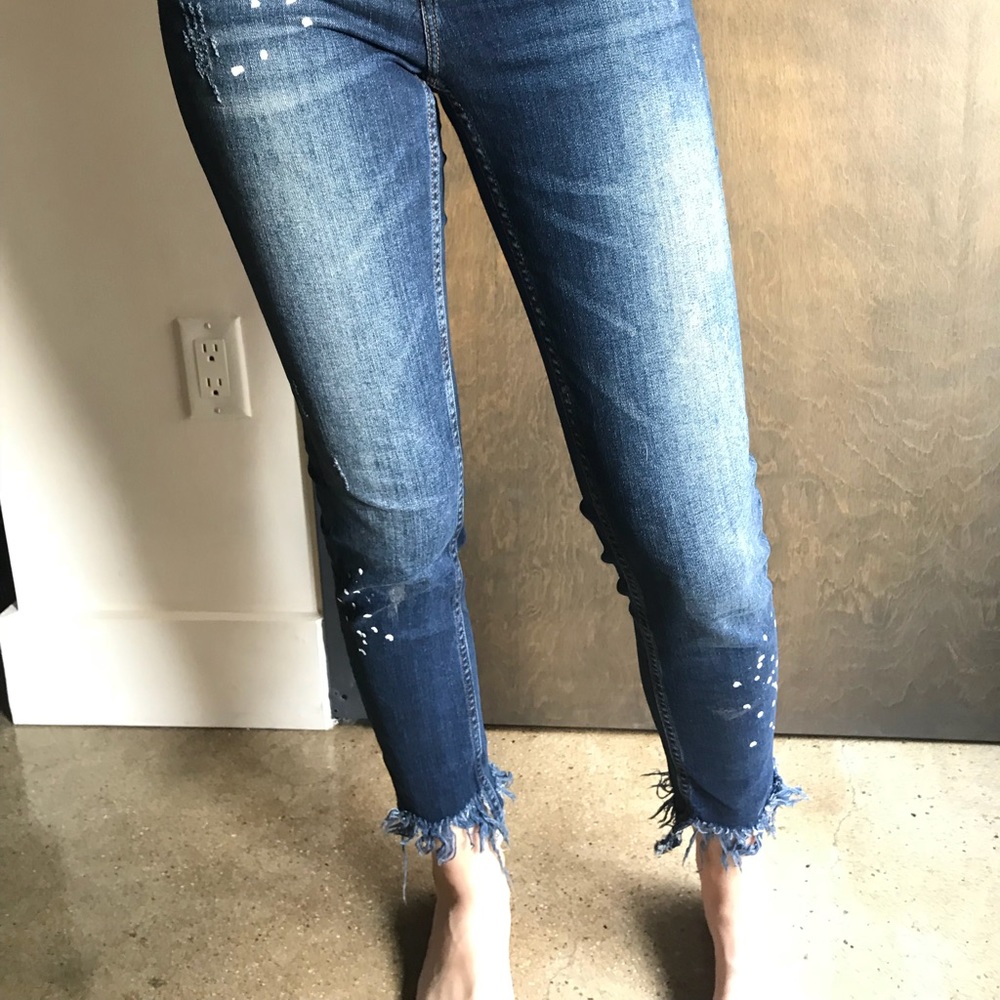 Zara Jeans - paint detail & frayed bottoms